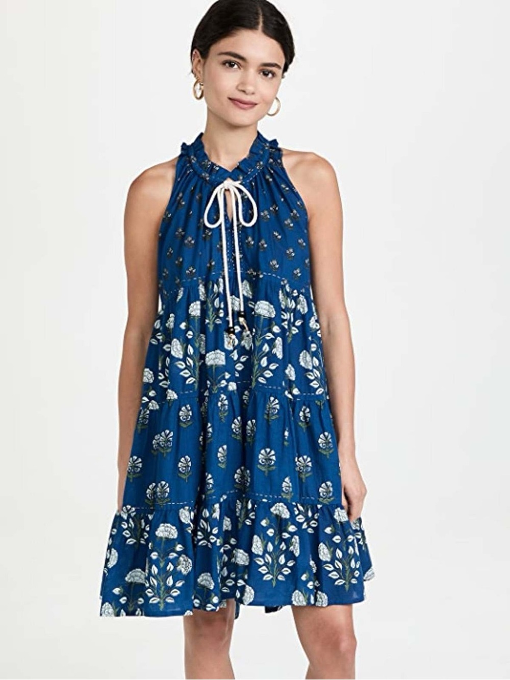 Blue Floral Halter Tie-Neck Swing Dress